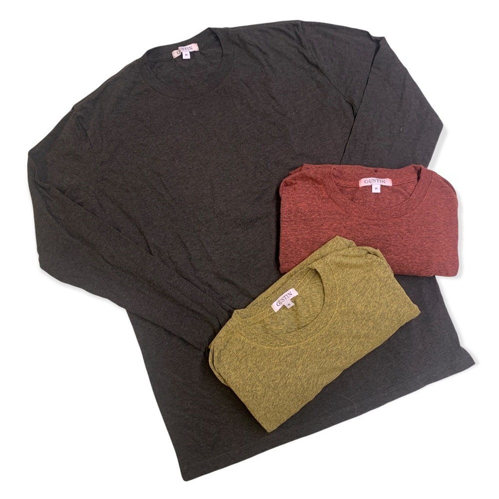 GUSTIN [Lot of 3] Polyester Blend Long Sleeve T's Crewneck Pullover Mens M
